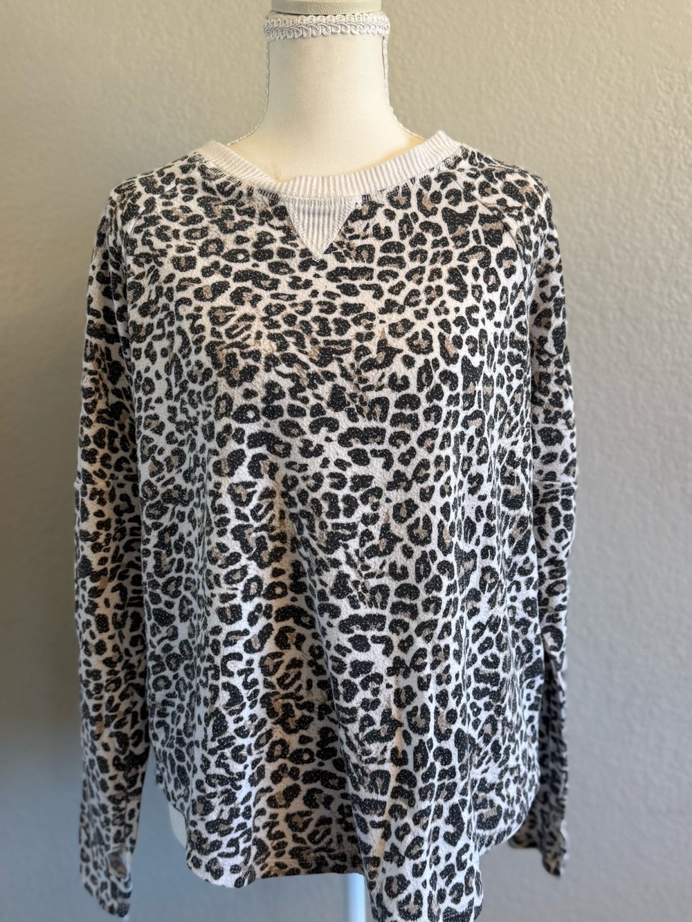 Leopard Print Crewneck Sweater in Cream and Black